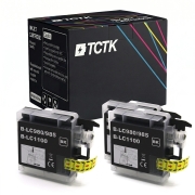 TCTK Ink Cartridges LC-1100 2-pack Black compatible with Brother DCP-145 C, for DCP-163 C, for DCP-165 C, for DCP-185 C, for DCP-195 C, for DCP-197 C, for DCP-365 CN, for DCP-375 CW, replaces LC1100BK
