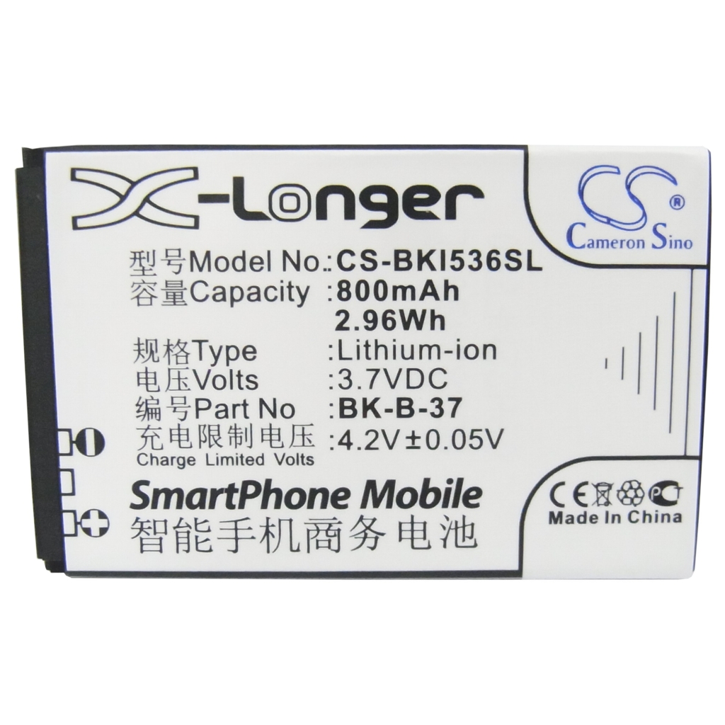 Cameron Sino CS-BKI536SL X-Longer Li-ion Akku 3,7V 800mAh, flache Frontansicht des Etiketts