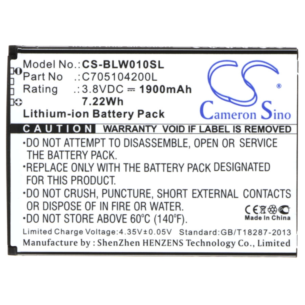 Cameron Sino CS-BLW010SL 1900mAh 3,8V Frontetikettansicht