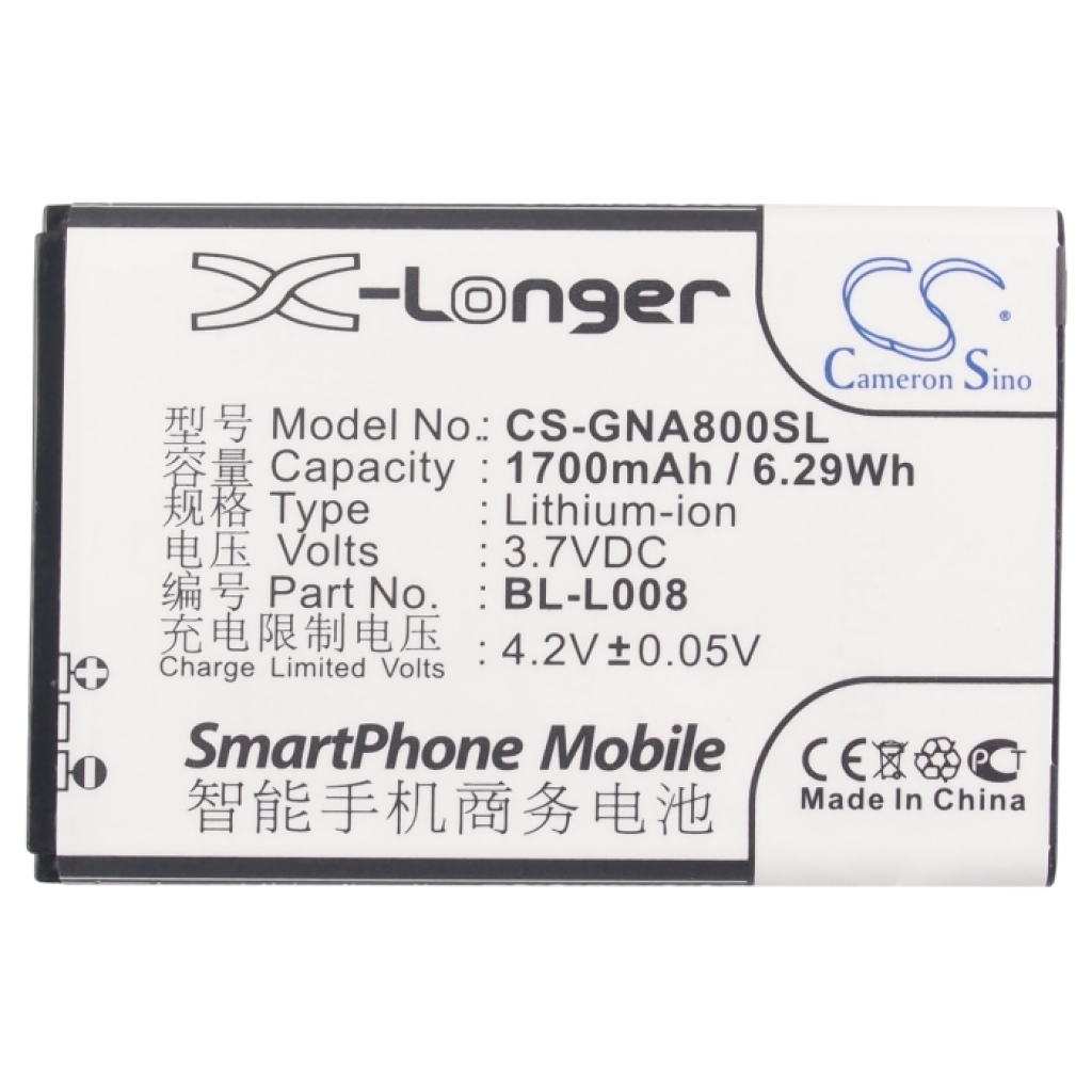 Cameron Sino X-Longer CS-GNA800SL flache Frontetikettansicht: 1700mAh 3,7V, für Smartphone, X-Longer Etikett
