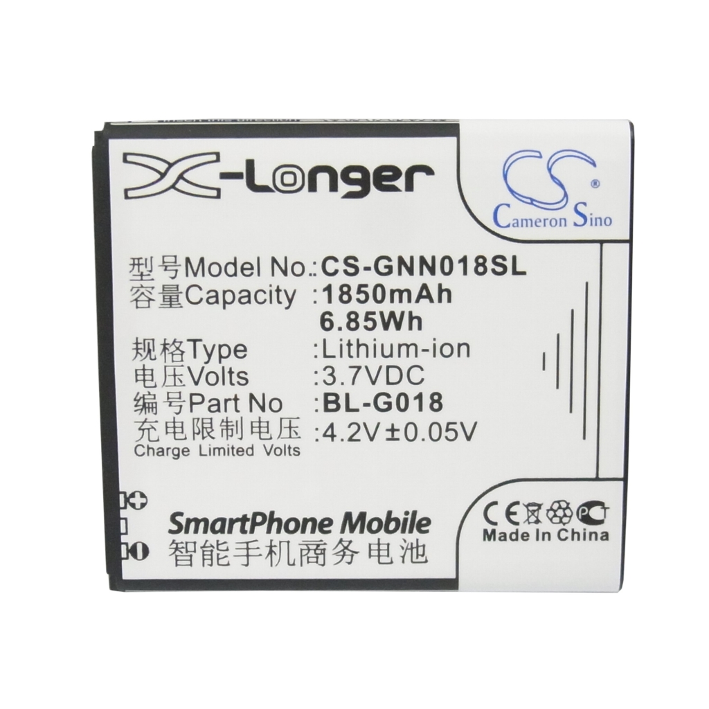 Cameron Sino X-Longer CS-GNN018SL flache Frontetikettansicht: 1850mAh 3,7V 6,85Wh Li-ion BL-G018