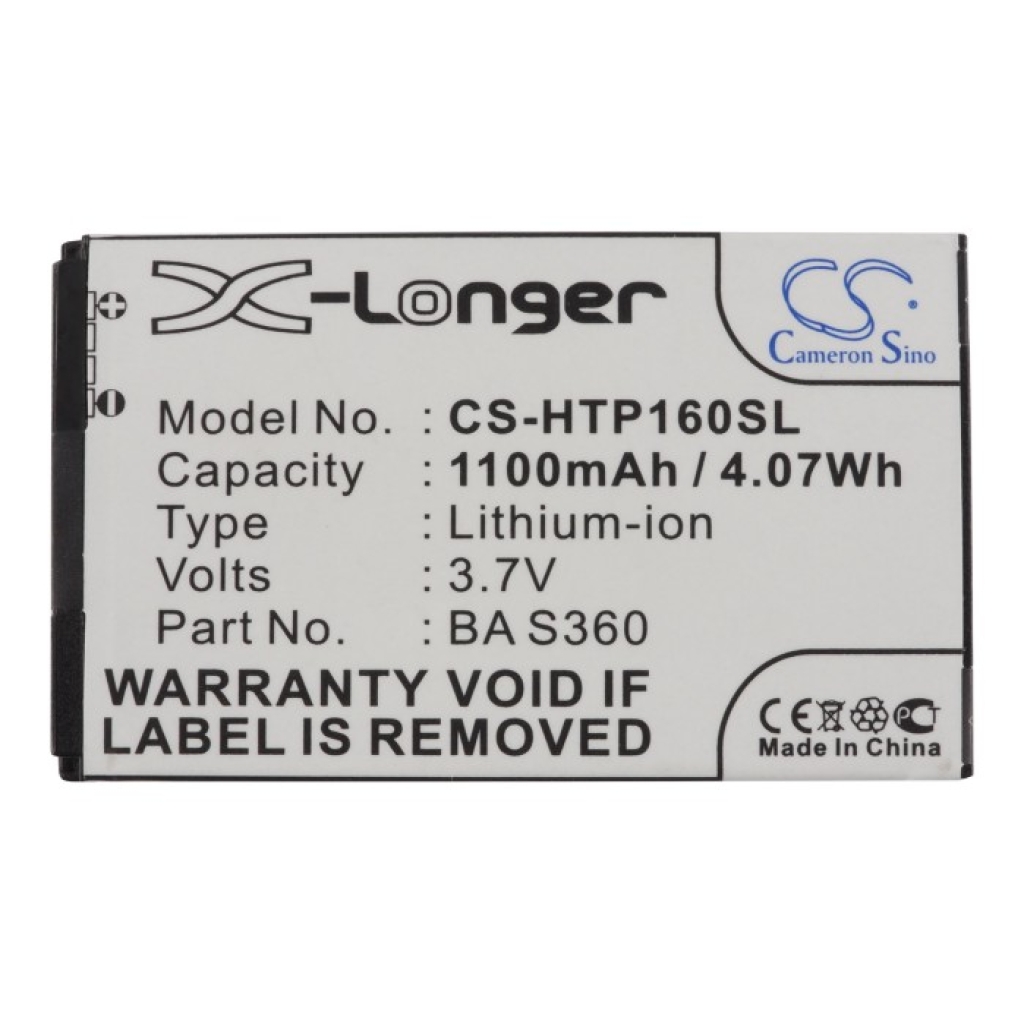 Cameron Sino CS-HTP160SL Li-ion-Akku für HTC, Frontansicht: 3,7V 1100mAh Li-ion