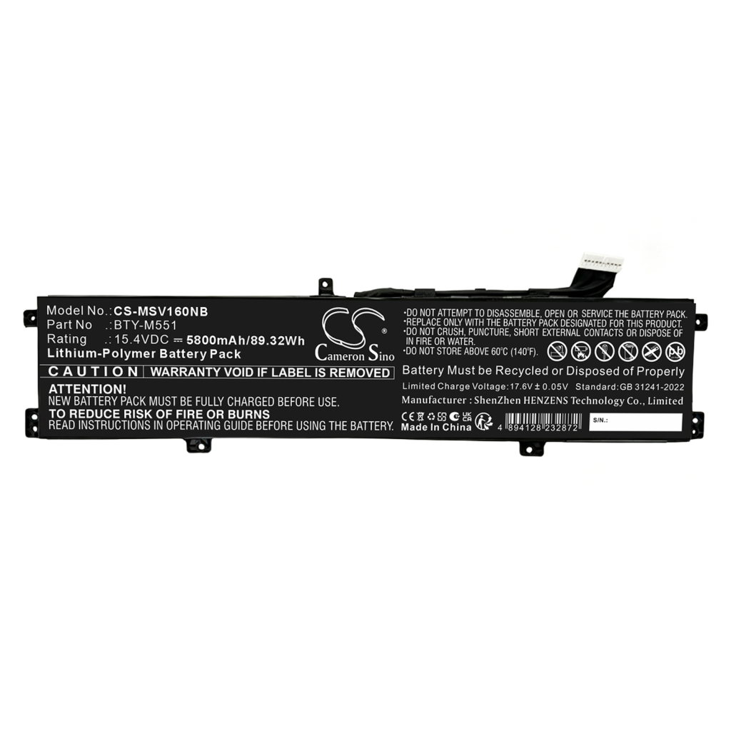 Akkus  kompatibel mit MSI Vector 16 16 HX 16 HX A13V CS-MSV160NB