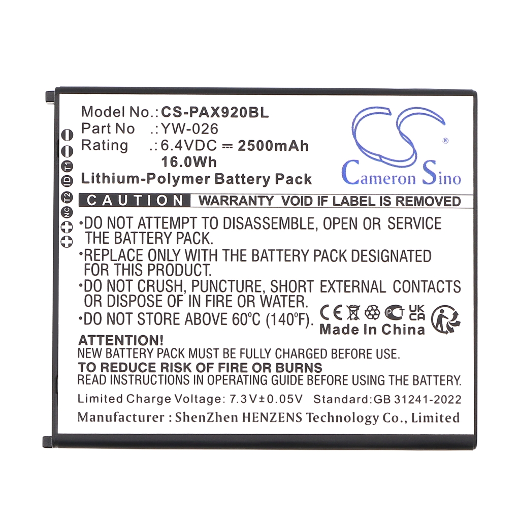 Payment Terminal Battery Pax CS-PAX920BL