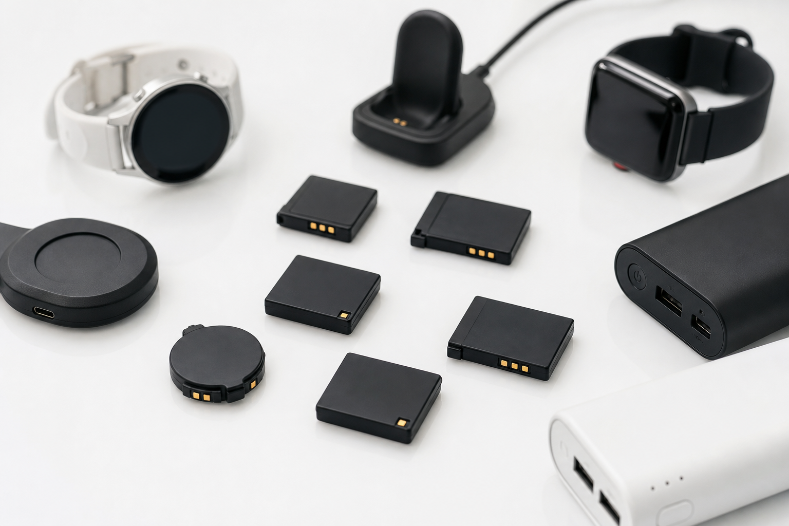 The title translated to German is: "Wie man eine Batterie für eine Smartwatch auswählt"